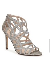 Nina Women  s Silver Sparkle Megara Open Toe Heels Size 8