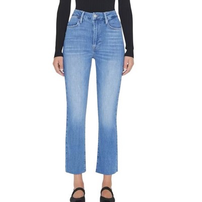 Frame Le Super High Straight Leg Jeans Raw Hem Distressed Drizzle Womens Sz 25