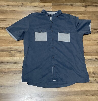 Kuhl Men's Large Thrive Button Down Short Sleeve Shirt Blue Grey Pattern Outdoor