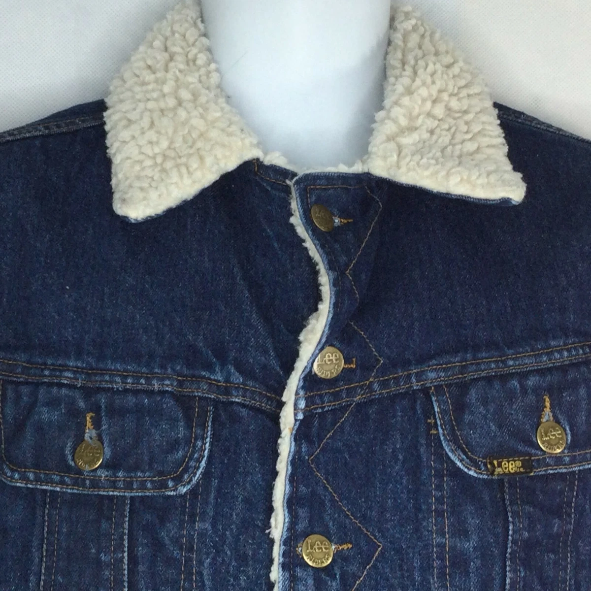 Vintage Lee Storm Rider Sherpa Jean Jacket Sz 44R Denim Coat USA Made 70s 80s