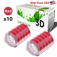 10 Rolls Red Label Tape for Dymo 3D 9mm Embossing Label Maker 3/8" x 3m