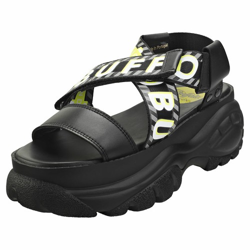 Buffalo Bo Mujeres Black Cuero y Textil Sandalias Plataforma | eBay