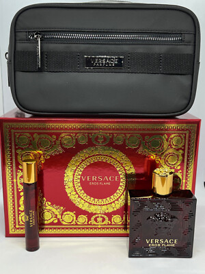 Versace Eros Flame Geschenkset Set 100 ml EdP Spray + 10 ml EdP + Kulturbeutel