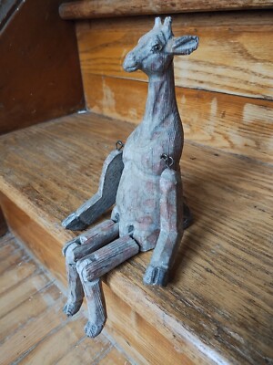 Wooden Giraffe, Articulated Shelf Sitter - Hand Carved Folk Art Figure