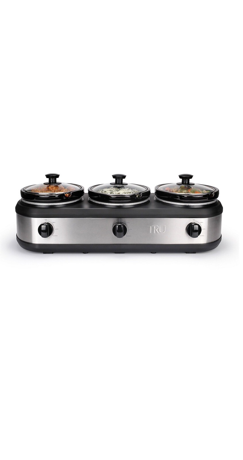 TRU Buffet Slow Cooker 3-Crock Pot Buffet Set, Stainless Silver