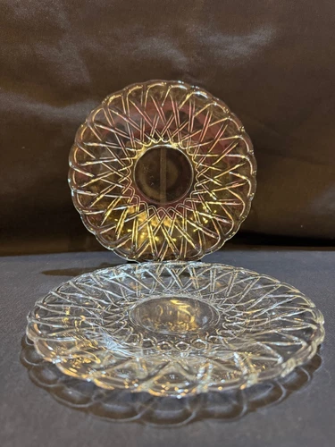 2 Indiana Glass Pretzel Pattern 8 1/4 Plate, Clear Depression Glass Vintage1940s