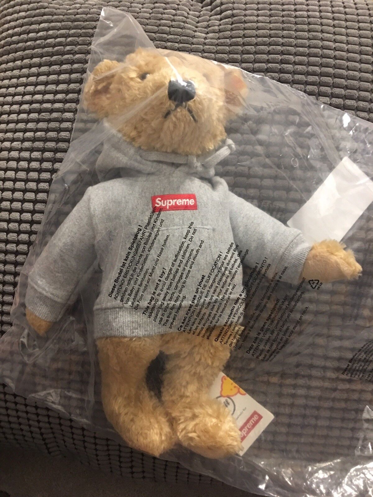 Supreme Steiff Teddy Bear With Gray Box Logo Hoodie