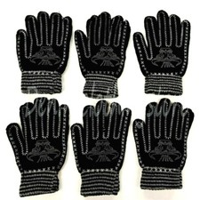 6 Pairs Men Black Warm Magic Winter Gloves Animal Ox Printed Knitted Thermal Lot