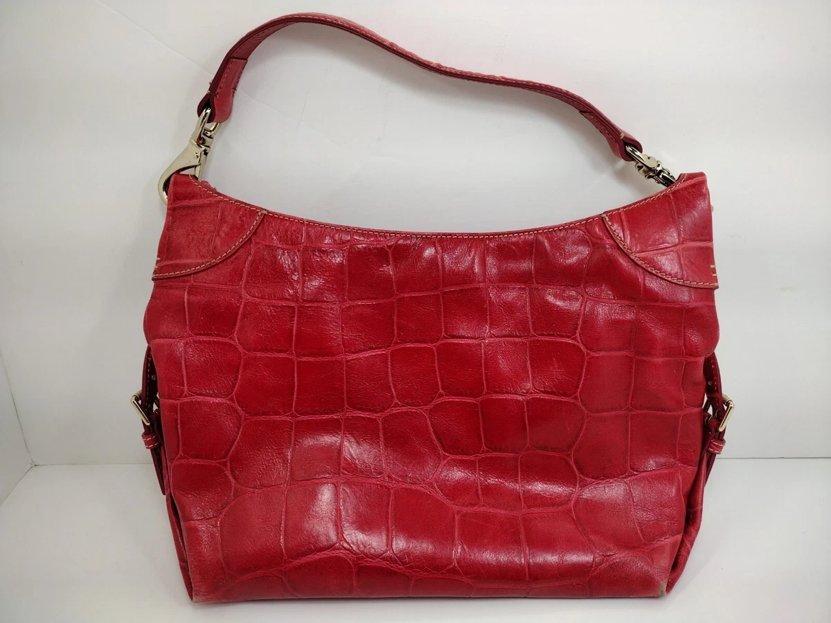 Vintage Dooney Bourke 1975 Shoulder Bag Croc Embossed Red Leather Handbag