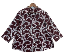 Foxcroft Brown Floral Trellis Wrinkle Free Shaped Fit Career Button-Up Women 18W