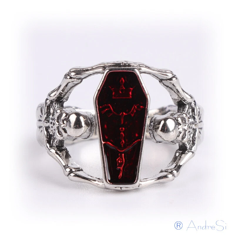 Dracula Ring Vampire Untoten König mit blutrotem Sarg mit Szepter und Skeletten - Bild 3 von 4
