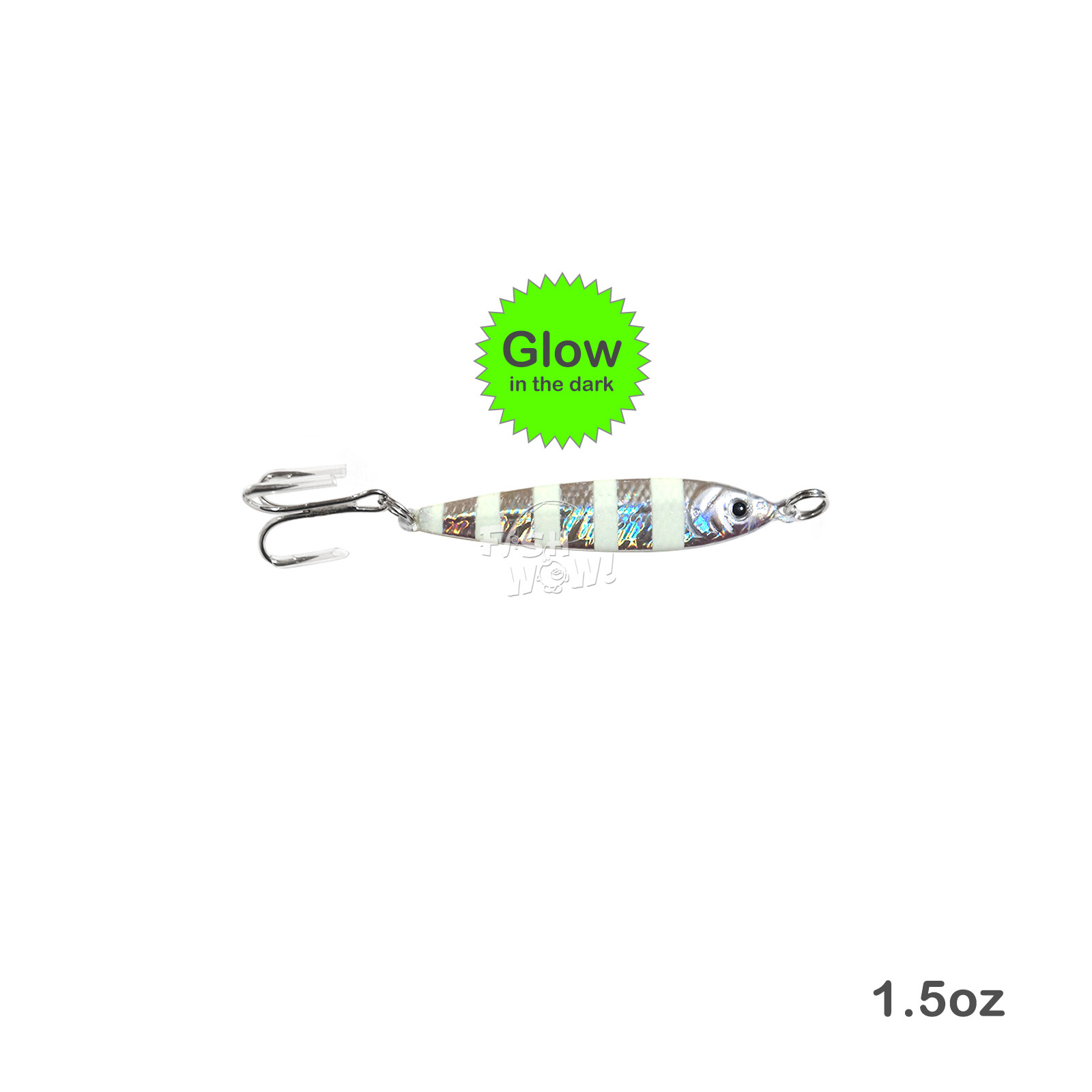 50pcs Fish WOW! 1.5oz Mega Metal Bait Jig luna Lure 3x Treble Hook Glow Silver - Image 9
