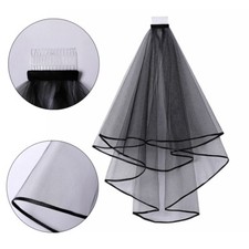 1 Elbow Black Wedding Gothic Bridal Veil Lace Applique Headdress Veil With Comb