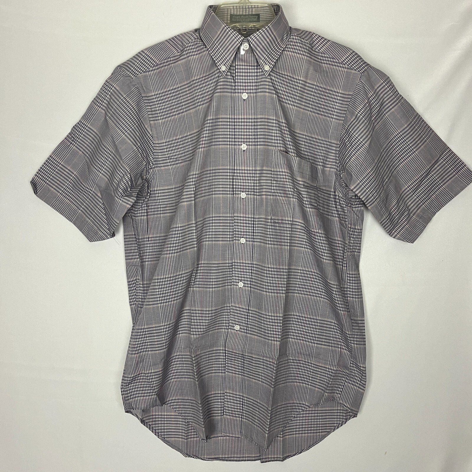 FILA Camicia uomo Savile Row manica corta blu bianca a quadri con bottoni taglia 15 1 2