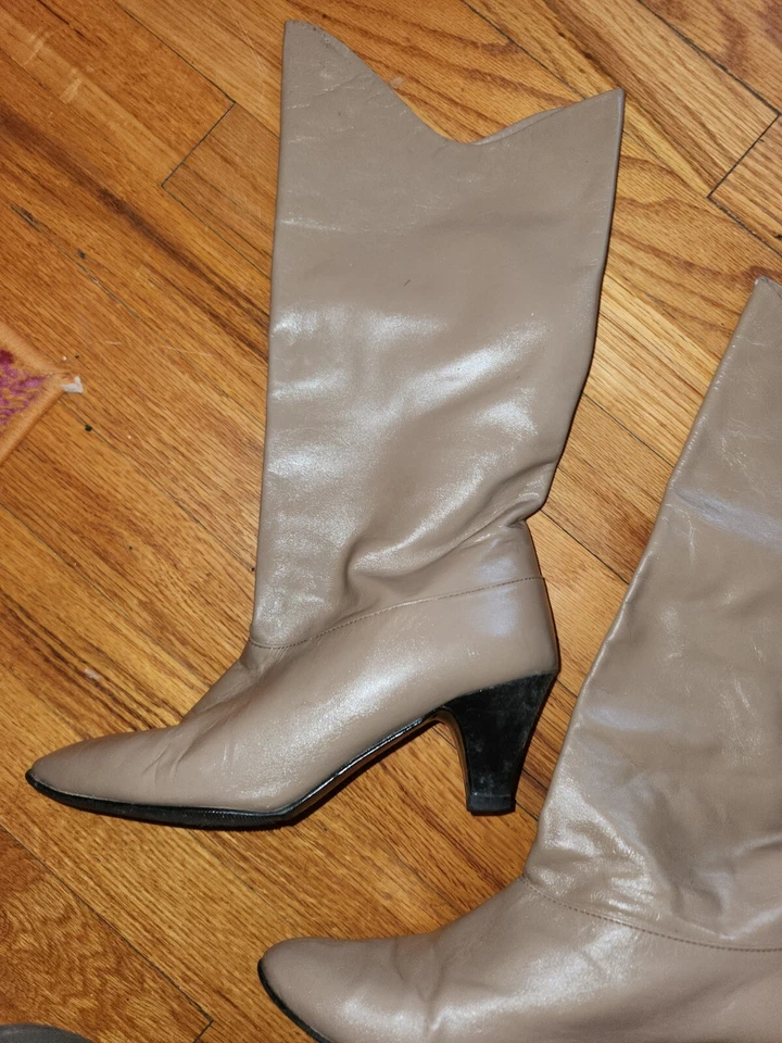 Винтажный 1970-х COBBIES ботинки бежевый низкий каблук ретро диско секретарь ботинки Sz 6 М - Изображение 2 из 4