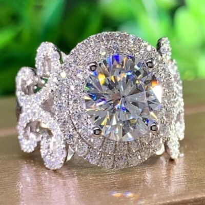 Double Halo Style White Cubic Zirconia Promise Ring Size 10