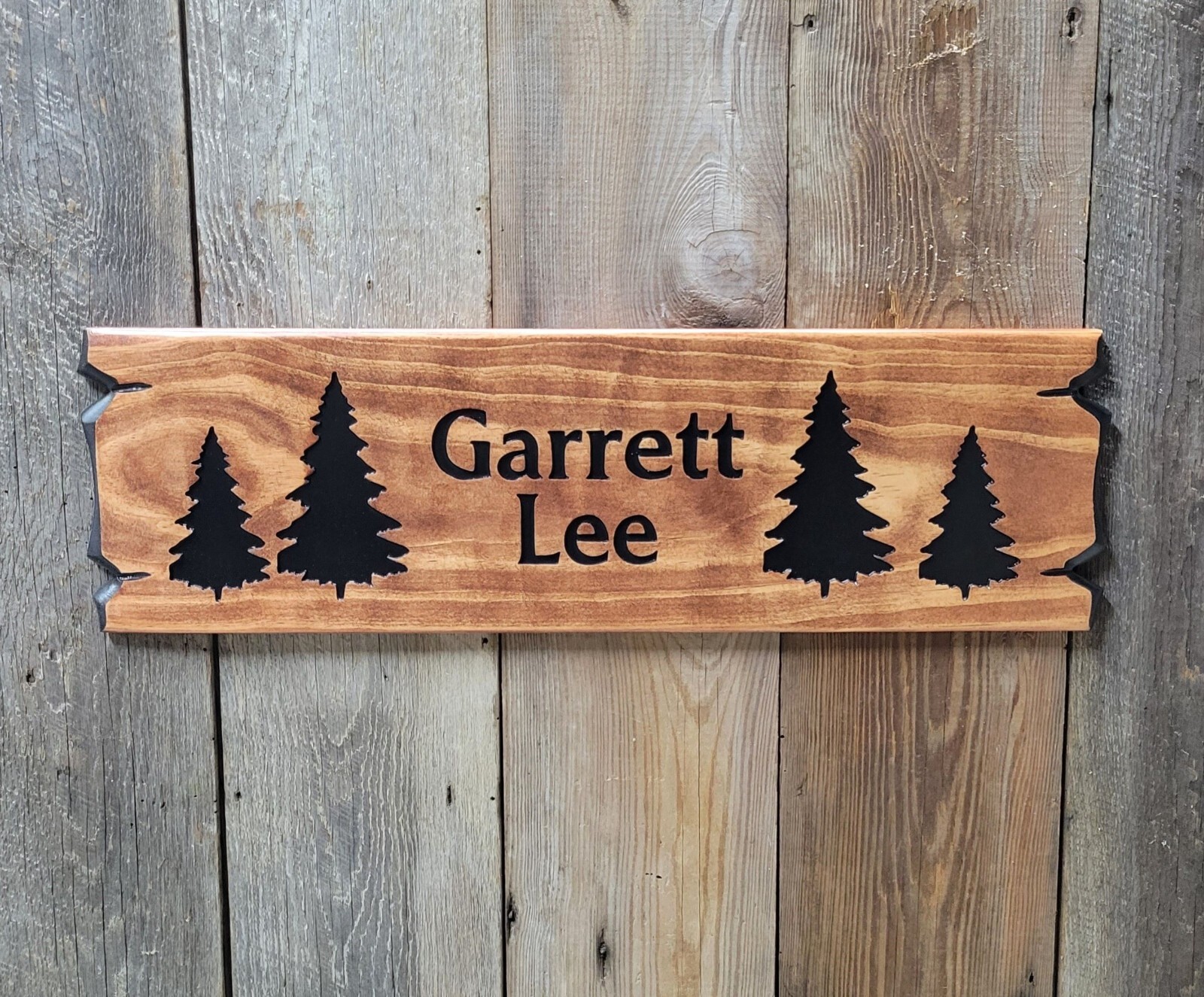 Personalized Custom Name Sign with Pine Trees Hand Carved Rustic Wooden ...