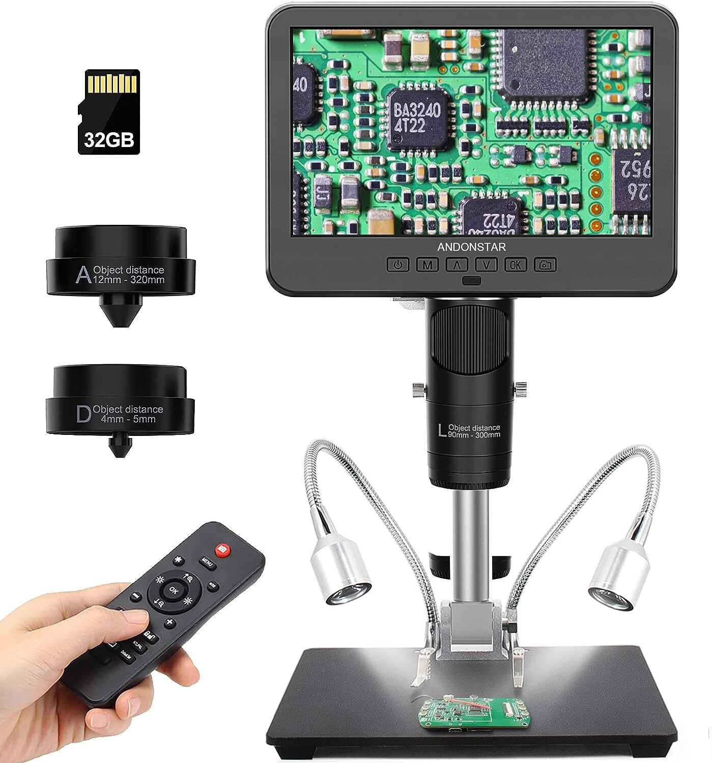 AD246S-M HDMI Digital Microscope 2000x for Adults, 3 Lens 2160P UHD Video Record