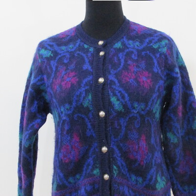Edinburgh Abstrakt Vintage Mohair Mischung Rundhals Cardigan Brustumfang 38/40 UK 10/12 Sku 7582