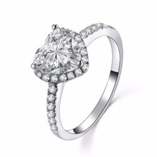 2.25 CT White Heart Cut CZ Engagement Wedding Ring In 925 Sterling Silver
