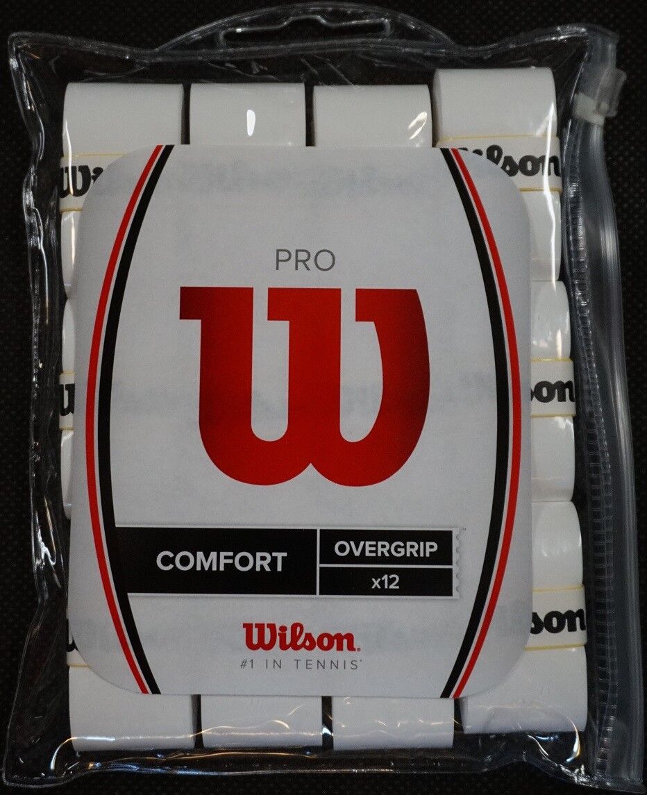  NEW Wilson Pro Comfort Tennis Overgrip White 12-Pack - Waterproof zipperd Bag 