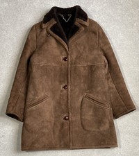 Langmore Brown Sheepskin Coat Leather Buttons Pockets Shearling Vintage UK10/12