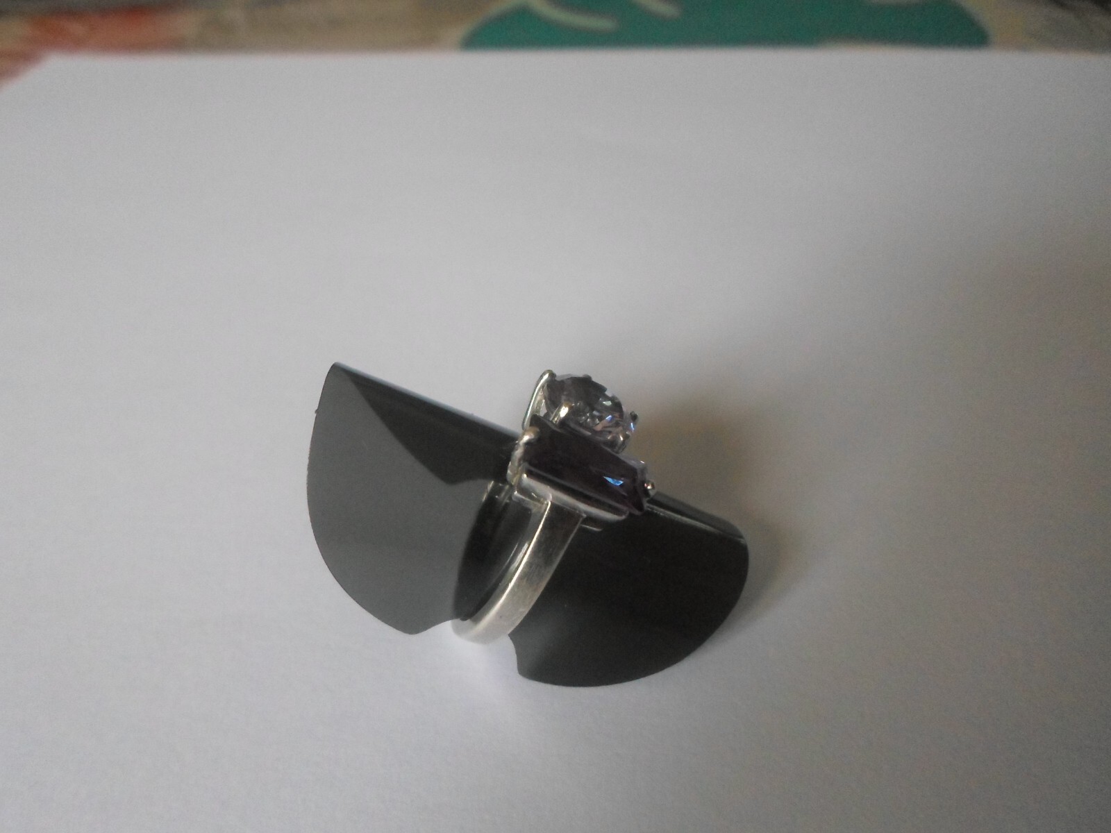 solid silver ring, cabochon and amethyst wand, s.… - image 7