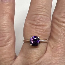 Sterling Silver Amethyst Solitaire Ring Size 7