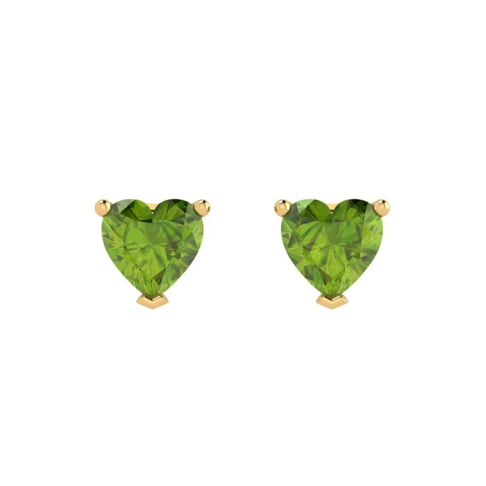 1.50 ct Heart Real Peridot Classic Stud Earrings Solid 14k Yellow Gold Push Back - Image 3 of 4