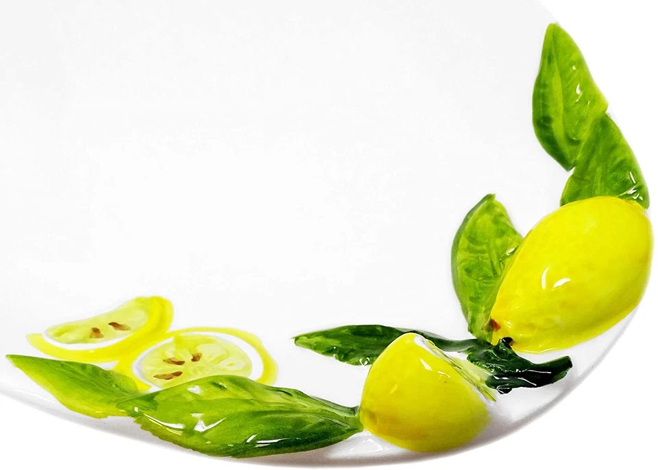 ital. Relief Keramik Teller Zitrone gelb ovale Platte, Servierteller ca.34x19cm - Bild 4 von 4