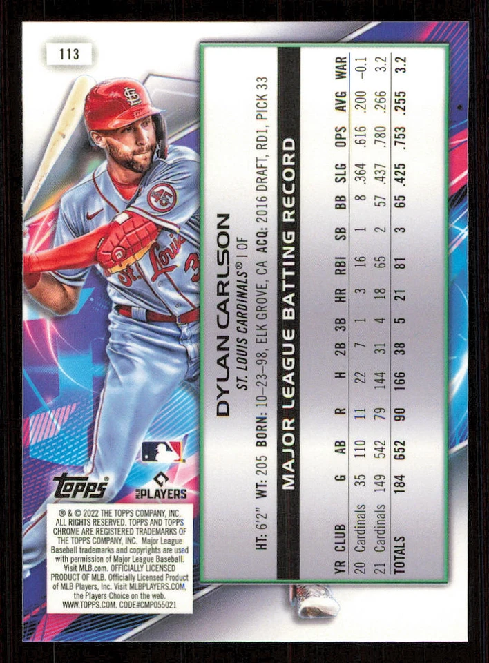 2022 Topps Cosmic Chrome #113 Dylan Carlson - Image 2 of 2