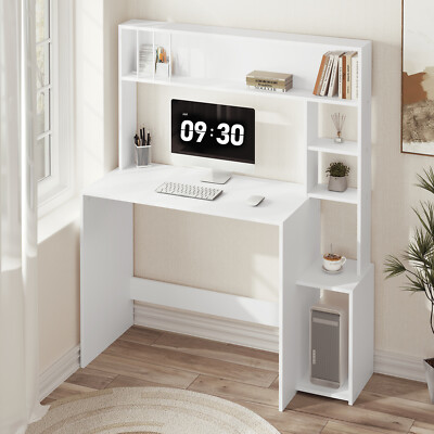 Schreibtisch Weiß Computertisch mit Bücherregal Bürotisch Gamingtisch PC Tisch