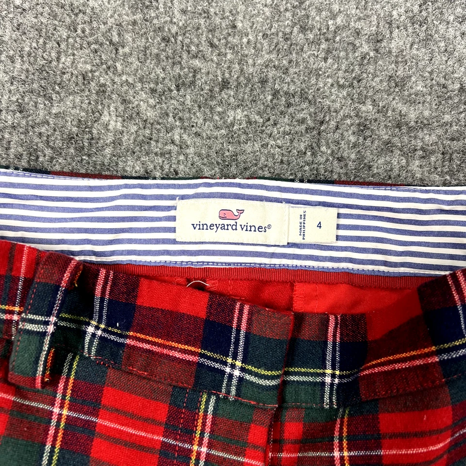 Брюки женские Vineyard Vines 4 красные тартан веселые клетчатые праздничная шерстяная смесь узкие штанины - Изображение 4 из 4