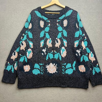 Zara Pullover Medium Jacquard Strick Bunt Oversize Blogger Fave Sweater