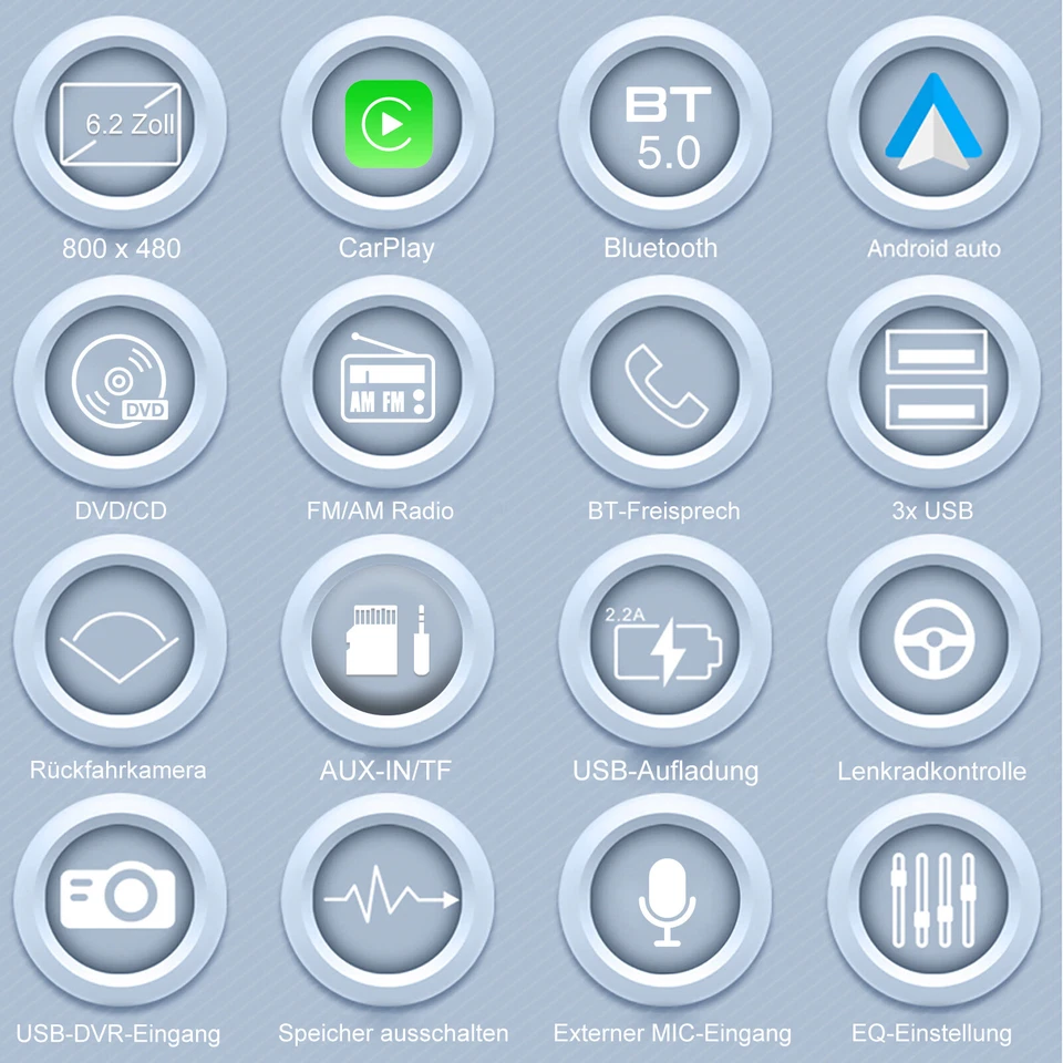 Doppel 2 DIN Carplay Autoradio Android Auto CD DVD AM Bluetooth 5.0 TF RDS 3 USB - Bild 3 von 4