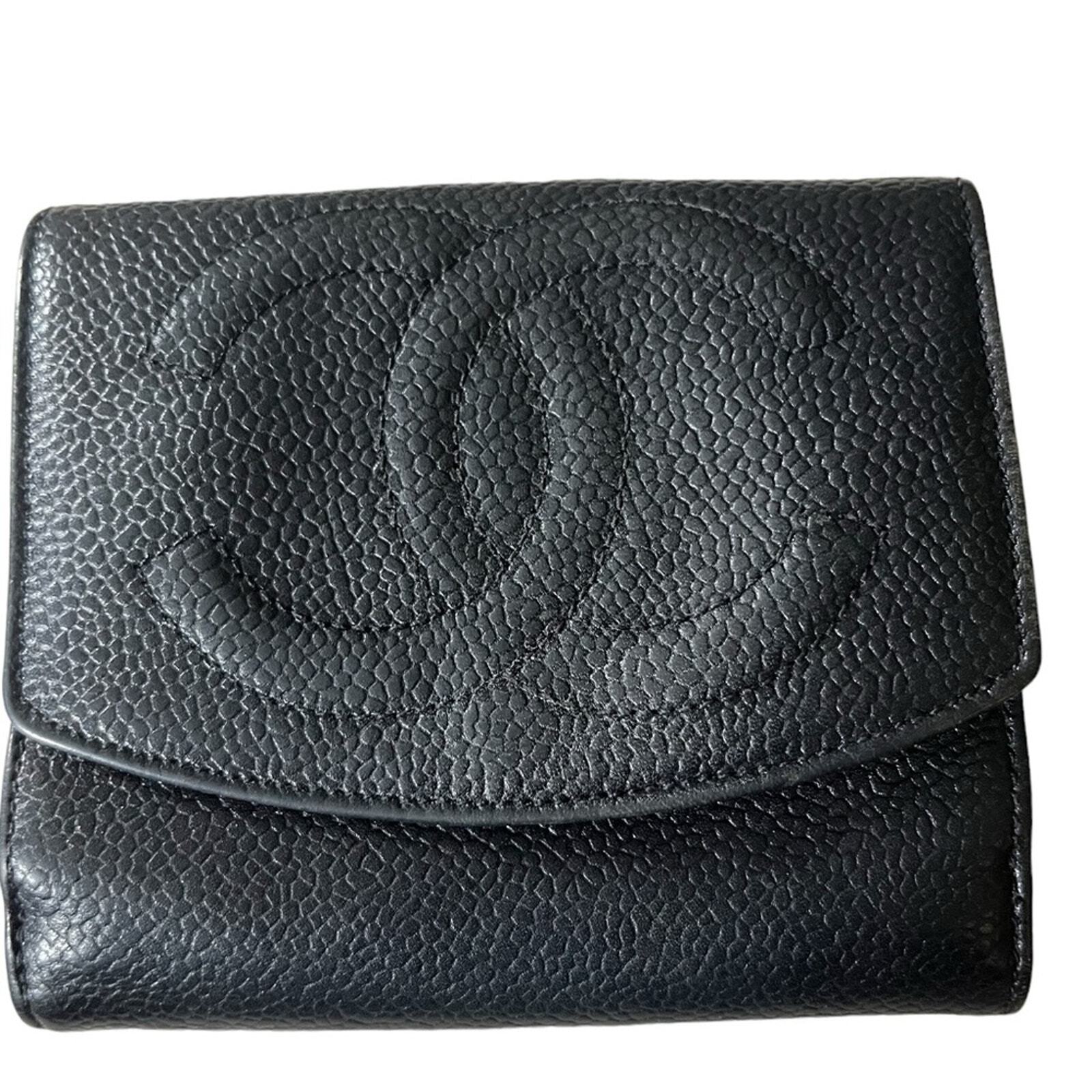 Chanel- Authentic Vintage Chanel Black Caviar Leather Bifold Wallet Women's