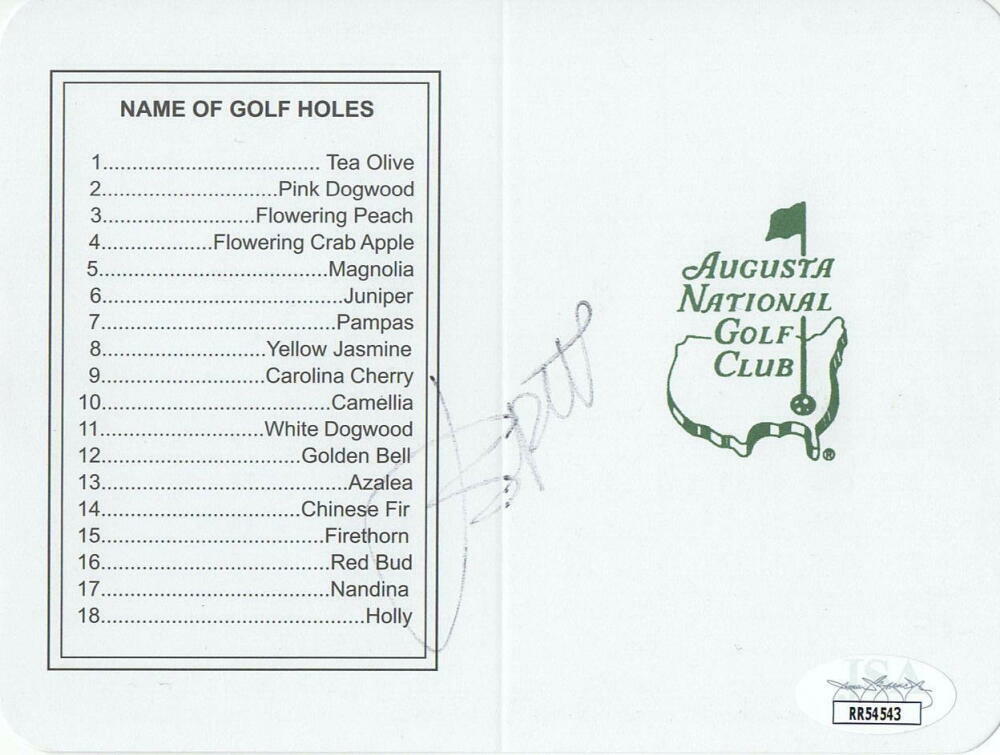 Jordan Spieth Autographed Signed AUGUSTA NATIONAL SCORECARD - MASTERS CHAMPION JSA 