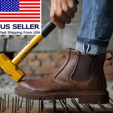 Mens Waterproof Work Boots Indestructible Steel Toe Shoes Slip On Safety Shoes