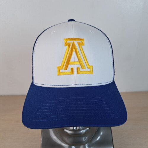 A LETTER LOGO ADJUSTABLE SNAPBACK TRUCKER/MESH HAT/CAP, BLUE/GOLD, OUTDOOR/SPORT