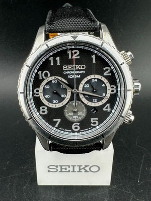 Seiko Men's Chronograph Black Dial Date 43mm Quartz Watch 7T12-0AR0 New Battery!