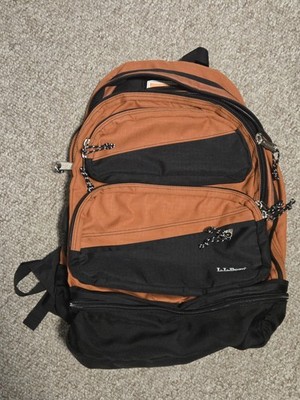 LL Bean Backpack Orange Hiking Carry Handle Bottom Model 0YP98