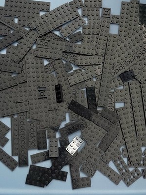 LEGO BULK LOT 200 BLACK FLAT SPECIALTY PLATES 2X3 2X4 2X6 2X8 2X10 2X12 2X16