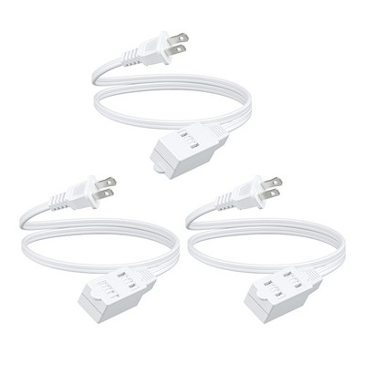 3 Foot Extension Cord, 16 AWG SPT-2 Power Cable for Indoor Use, 2 Prong Outlets