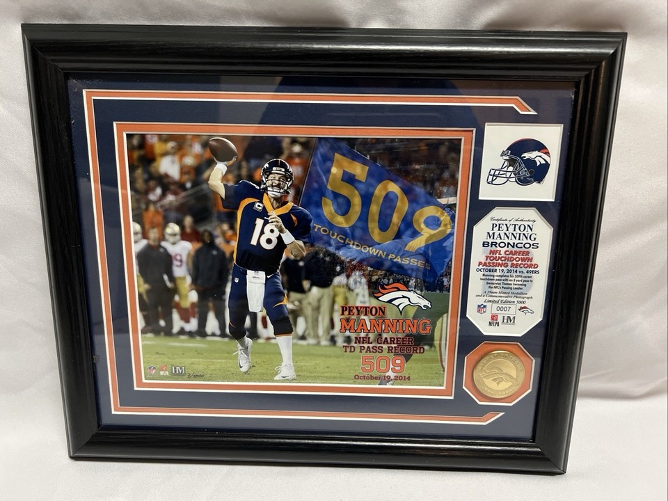 Framed NFL Denver Broncos Peyton Manning 509 Touchdown Passes Photo And