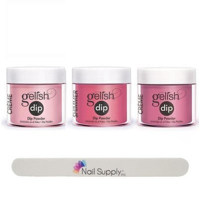 Gelish Professional Quality Nail Dip Powder Set of 3 Colors with Free Nail File