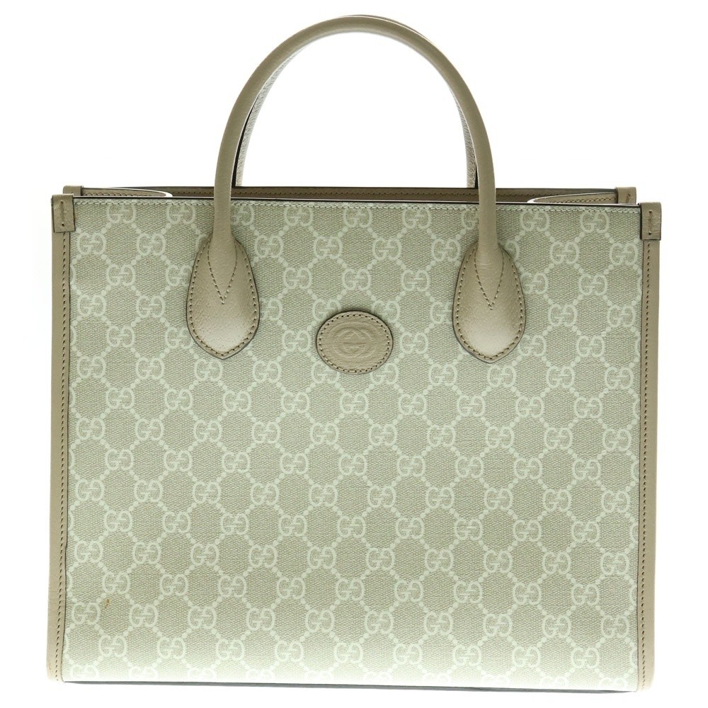 Gucci Gg Small Tote Bag Handbag Ivory White Leather Pvc 659983