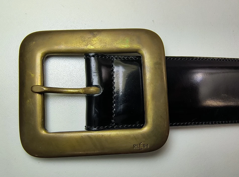 RL 94 Ralph Lauren Vintage Latón Hebilla Negro Italia Charol Cinturón 222 3500 Foto 2 de 4