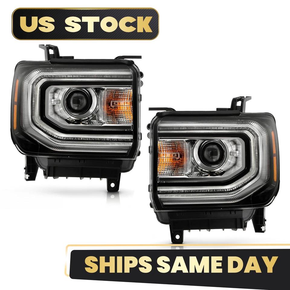 For 2016-2018 GMC Sierra 1500 HID/Xenon Headlight w/ LED DRL Projector L+R Pair Foto 2 de 4