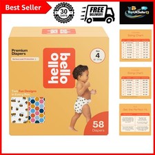 Diapers Size 4 22-37lbs, Busy Bees Hive Five Designs, 58ct Club Box