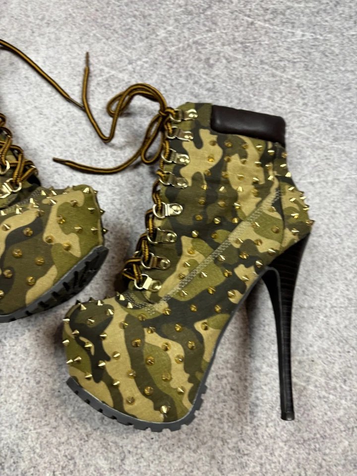Sexy New Rock Style Spikes Camo Avant Garde Boots Shoes High Heel Womens - Image 3 of 4